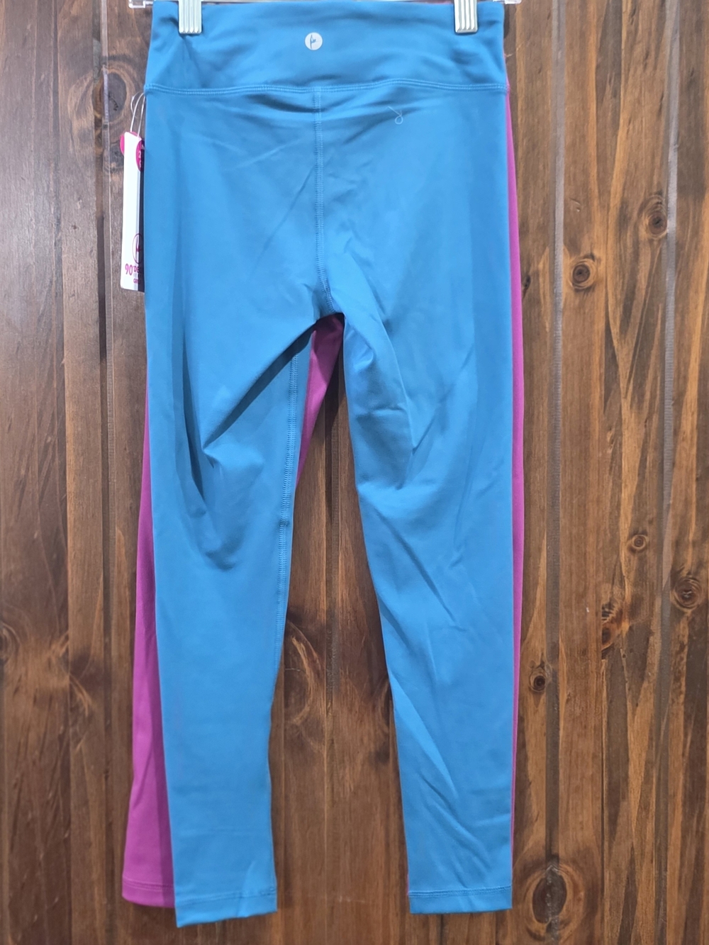 90 Degree By Reflex Blue Leggings with Pink Side Panels